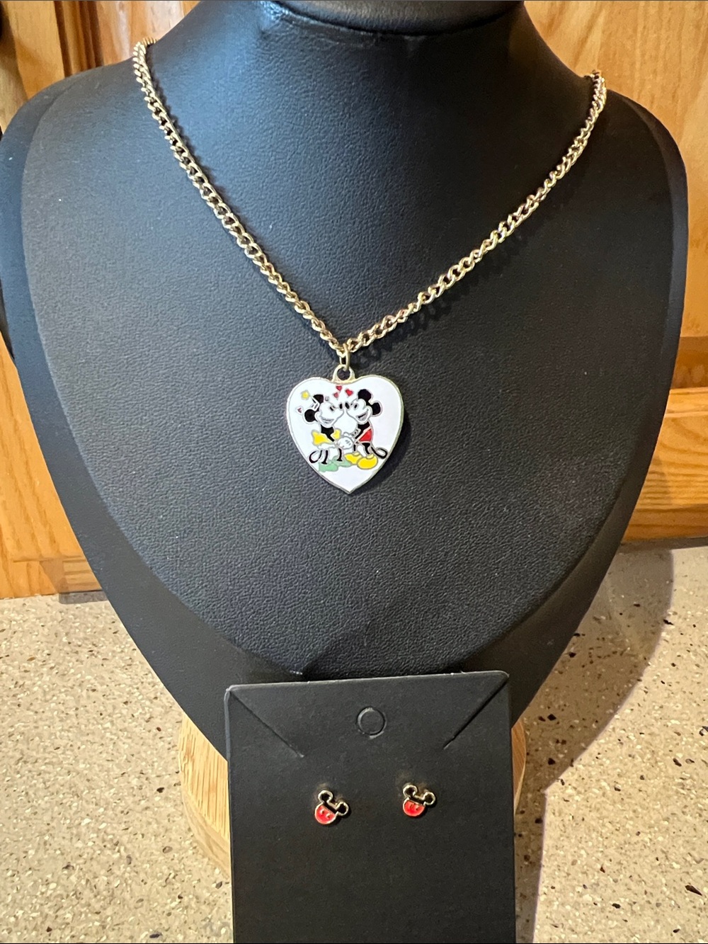 Disney Gold-Tone Heart Pendant Necklace and Stud Earrings